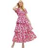 imageGRACE KARIN Womens 2025 Floral Summer Long Midi Dress V Neck Short Sleeve Ruffle Tiered Layered Boho Swing DressesRose Pink Floral