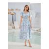 imageGRACE KARIN Womens 2025 Floral Summer Long Midi Dress V Neck Short Sleeve Ruffle Tiered Layered Boho Swing DressesWhite Blue Floral