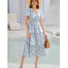 imageGRACE KARIN Womens 2025 Floral Summer Long Midi Dress V Neck Short Sleeve Ruffle Tiered Layered Boho Swing DressesWhite Blue Floral