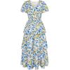 imageGRACE KARIN Womens 2025 Floral Summer Long Midi Dress V Neck Short Sleeve Ruffle Tiered Layered Boho Swing DressesYellow Blue Floral