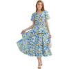 imageGRACE KARIN Womens 2025 Floral Summer Long Midi Dress V Neck Short Sleeve Ruffle Tiered Layered Boho Swing DressesYellow Blue Floral