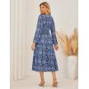 imageGRACE KARIN Womens 2025 Long Sleeve Floral Maxi Dress V Neck High Waist A Line Flowy Wedding Guest DressesNavy Blue