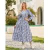 imageGRACE KARIN Womens 2025 Long Sleeve Floral Maxi Dress V Neck High Waist A Line Flowy Wedding Guest DressesWhite Blue Floral