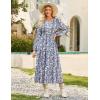 imageGRACE KARIN Womens 2025 Long Sleeve Floral Maxi Dress V Neck High Waist A Line Flowy Wedding Guest DressesWhite Blue Floral
