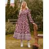 imageGRACE KARIN Womens 2025 Long Sleeve Floral Maxi Dress V Neck High Waist A Line Flowy Wedding Guest DressesWine Red