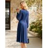 imageGRACE KARIN Womens 2025 Summer Long Lace Sleeve Dresses Crewneck Pleated A Line Flowy Casual Midi Dresses with PocketsNavy Blue