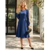imageGRACE KARIN Womens 2025 Summer Long Lace Sleeve Dresses Crewneck Pleated A Line Flowy Casual Midi Dresses with PocketsNavy Blue