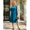 imageGRACE KARIN Womens 2025 Summer Long Lace Sleeve Dresses Crewneck Pleated A Line Flowy Casual Midi Dresses with PocketsPeacock Blue