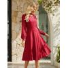 imageGRACE KARIN Womens 2025 Summer Long Lace Sleeve Dresses Crewneck Pleated A Line Flowy Casual Midi Dresses with PocketsWine Red