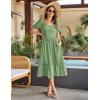 imageGRACE KARIN Womens Casual Summer Dresses Puff Short Sleve Square Neck Smocked Midi Dress A Line Flowy Dresses with PocketsGreen