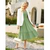 imageGRACE KARIN Womens Casual Summer Dresses Puff Short Sleve Square Neck Smocked Midi Dress A Line Flowy Dresses with PocketsGreen