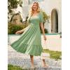 imageGRACE KARIN Womens Casual Summer Dresses Puff Short Sleve Square Neck Smocked Midi Dress A Line Flowy Dresses with PocketsGreen