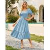 imageGRACE KARIN Womens Casual Summer Dresses Puff Short Sleve Square Neck Smocked Midi Dress A Line Flowy Dresses with PocketsLight Blue
