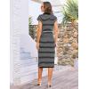 imageGRACE KARIN Womens Casual Summer Dresses Striped Polo V Neck Cap Sleeve Side Slit Ruched Bodycon Stretch Midi DressesBlack