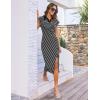 imageGRACE KARIN Womens Casual Summer Dresses Striped Polo V Neck Cap Sleeve Side Slit Ruched Bodycon Stretch Midi DressesBlack
