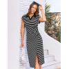 imageGRACE KARIN Womens Casual Summer Dresses Striped Polo V Neck Cap Sleeve Side Slit Ruched Bodycon Stretch Midi DressesBlack
