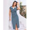 imageGRACE KARIN Womens Casual Summer Dresses Striped Polo V Neck Cap Sleeve Side Slit Ruched Bodycon Stretch Midi DressesBlue