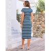 imageGRACE KARIN Womens Casual Summer Dresses Striped Polo V Neck Cap Sleeve Side Slit Ruched Bodycon Stretch Midi DressesBlue