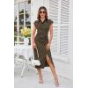 imageGRACE KARIN Womens Casual Summer Dresses Striped Polo V Neck Cap Sleeve Side Slit Ruched Bodycon Stretch Midi DressesBrown