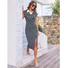imageGRACE KARIN Womens Casual Summer Dresses Striped Polo V Neck Cap Sleeve Side Slit Ruched Bodycon Stretch Midi DressesNavy