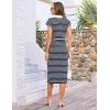imageGRACE KARIN Womens Casual Summer Dresses Striped Polo V Neck Cap Sleeve Side Slit Ruched Bodycon Stretch Midi DressesNavy