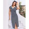 imageGRACE KARIN Womens Casual Summer Dresses Striped Polo V Neck Cap Sleeve Side Slit Ruched Bodycon Stretch Midi DressesNavy