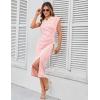 imageGRACE KARIN Womens Casual Summer Dresses Striped Polo V Neck Cap Sleeve Side Slit Ruched Bodycon Stretch Midi DressesPink