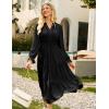 imageGRACE KARIN Womens Casual V Neck Lantern Long Sleeve Ruffle Smocked Waist Tiered Midi A Line Dress with PocketsBlack