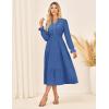imageGRACE KARIN Womens Casual V Neck Lantern Long Sleeve Ruffle Smocked Waist Tiered Midi A Line Dress with PocketsLake Blue