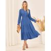imageGRACE KARIN Womens Casual V Neck Lantern Long Sleeve Ruffle Smocked Waist Tiered Midi A Line Dress with PocketsLake Blue