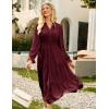 imageGRACE KARIN Womens Casual V Neck Lantern Long Sleeve Ruffle Smocked Waist Tiered Midi A Line Dress with PocketsWine Red