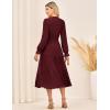 imageGRACE KARIN Womens Casual V Neck Lantern Long Sleeve Ruffle Smocked Waist Tiered Midi A Line Dress with PocketsWine Red