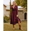 imageGRACE KARIN Womens Casual V Neck Lantern Long Sleeve Ruffle Smocked Waist Tiered Midi A Line Dress with PocketsWine Red