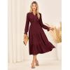 imageGRACE KARIN Womens Casual V Neck Lantern Long Sleeve Ruffle Smocked Waist Tiered Midi A Line Dress with PocketsWine Red