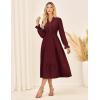 imageGRACE KARIN Womens Casual V Neck Lantern Long Sleeve Ruffle Smocked Waist Tiered Midi A Line Dress with PocketsWine Red