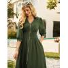 imageGRACE KARIN Womens Fall Casual Dress 2025 Collared V Neck 34 Sleeve Zipper Front Midi Work Dress with PocketsArmy Green