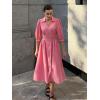 imageGRACE KARIN Womens Fall Casual Dress 2025 Collared V Neck 34 Sleeve Zipper Front Midi Work Dress with PocketsDark Pink