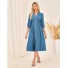 imageGRACE KARIN Womens Fall Casual Dress 2025 Collared V Neck 34 Sleeve Zipper Front Midi Work Dress with PocketsGray Blue