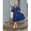 imageGRACE KARIN Womens Fall Casual Dress 2025 Collared V Neck 34 Sleeve Zipper Front Midi Work Dress with PocketsNavy Blue