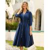 imageGRACE KARIN Womens Fall Casual Dress 2025 Collared V Neck 34 Sleeve Zipper Front Midi Work Dress with PocketsNavy Blue