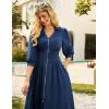 imageGRACE KARIN Womens Fall Casual Dress 2025 Collared V Neck 34 Sleeve Zipper Front Midi Work Dress with PocketsNavy Blue