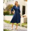 imageGRACE KARIN Womens Fall Casual Dress 2025 Collared V Neck 34 Sleeve Zipper Front Midi Work Dress with PocketsNavy Blue