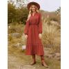 imageGRACE KARIN Womens Fall Dresses Lace V Neck Long Sleeve Tiered Flowy Maxi Dress Going Out Casual Dresses with PocketsRust Red
