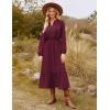 imageGRACE KARIN Womens Fall Dresses Lace V Neck Long Sleeve Tiered Flowy Maxi Dress Going Out Casual Dresses with PocketsWine Red