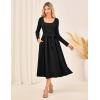 imageGRACE KARIN Womens Fall Long Sleeve Midi Dress 2025 Casual Square Neck Knit Belted A Line Flowy Elegant Going Out DressesBlack