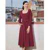 imageGRACE KARIN Womens Fall Long Sleeve Midi Dress 2025 Casual Square Neck Knit Belted A Line Flowy Elegant Going Out DressesRed