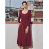imageGRACE KARIN Womens Fall Long Sleeve Midi Dress 2025 Casual Square Neck Knit Belted A Line Flowy Elegant Going Out DressesRed