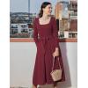 imageGRACE KARIN Womens Fall Long Sleeve Midi Dress 2025 Casual Square Neck Knit Belted A Line Flowy Elegant Going Out DressesRed