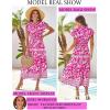 imageGRACE KARIN Womens Floral Boho Dress Hawaiian Dresse Short Sleeve V Neck Summer Beach Wedding Guest Swing Maxi SundressRose Pink With White Flowers