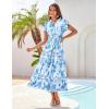imageGRACE KARIN Womens Floral Boho Dress Hawaiian Dresse Short Sleeve V Neck Summer Beach Wedding Guest Swing Maxi SundressWhite Blue Blooming Flowers